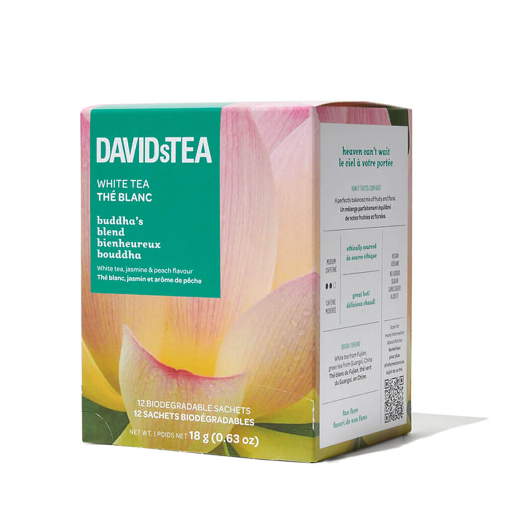 Buddha’s Blend White Tea Pack of 12 Sachets by David’s Tea – Medium Caffeine White & Green Tea