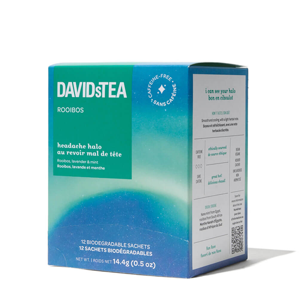 Headache Halo Rooibos Tea Pack of 12 Sachets by David’s Tea – Caffeine-Free Herbal Tea