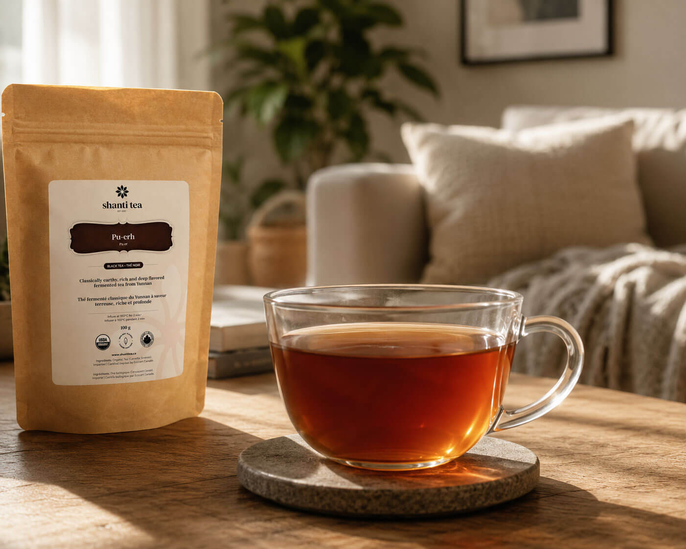 Pu-erh en vrac (Vieil arbre) — Thé Pu-erh biologique par Shanti Tea | Sachet de 100g — Grand sachet