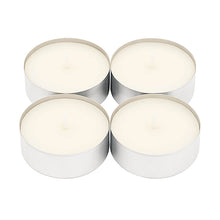 Four unscented white tealight candles in aluminum cups