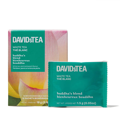 Buddha’s Blend White Tea Pack of 12 Sachets by David’s Tea – Medium Caffeine White & Green Tea