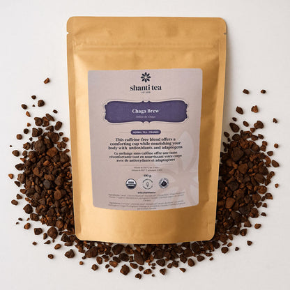 Chaga Brew 100g Organic Loose Tea — Caffeine‑free blend by Shanti Tea  — Large pouch