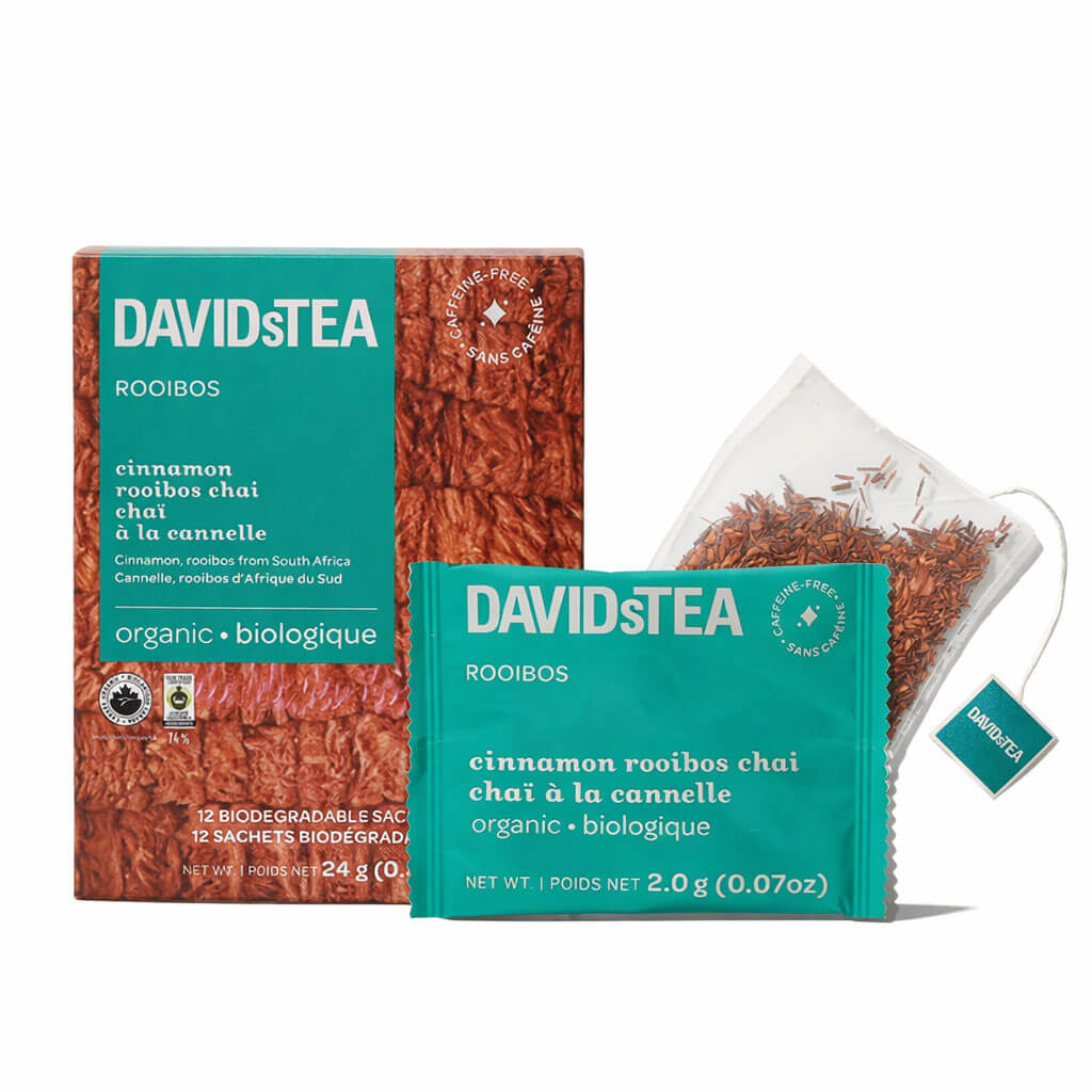 Cinnamon Rooibos Organic Chai Tea Pack of 12 Sachets by David’s Tea – Caffeine-Free Rooibos Chai