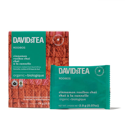 Cinnamon Rooibos Organic Chai Tea Pack of 12 Sachets by David’s Tea – Caffeine-Free Rooibos Chai