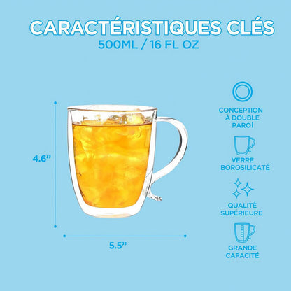 CYPRUS Double Wall Glass Mug – 16oz / 500mL by Grosche