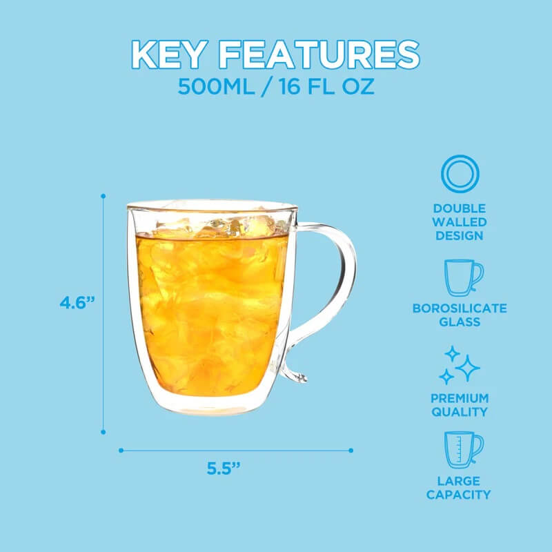 CYPRUS Double Wall Glass Mug – 16oz / 500mL by Grosche