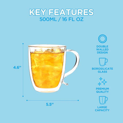 CYPRUS Double Wall Glass Mug – 16oz / 500mL by Grosche