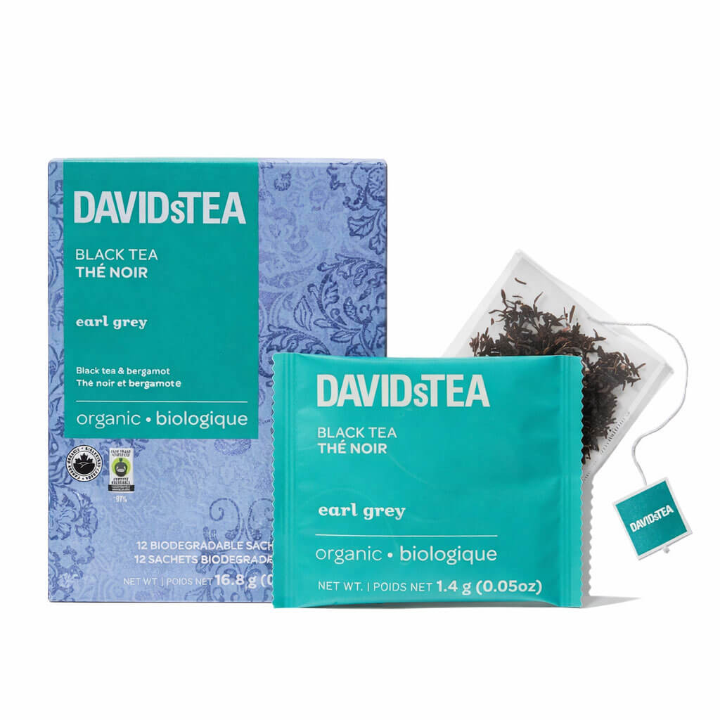 Earl Grey Organic Black Tea Pack of 12 Sachets by David’s Tea – High Caffeine Bergamot Tea