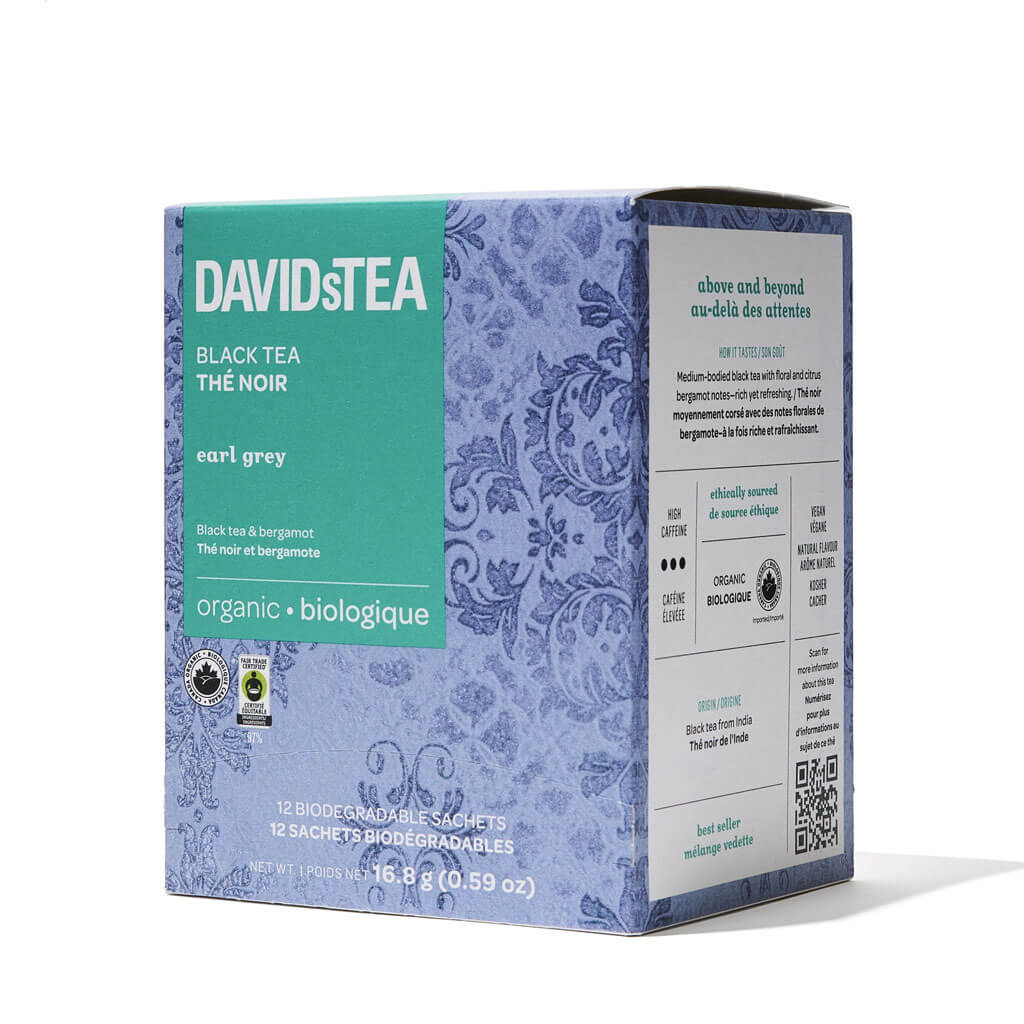 Earl Grey Organic Black Tea Pack of 12 Sachets by David’s Tea – High Caffeine Bergamot Tea