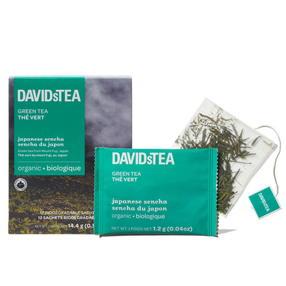 Japanese Sencha Organic Green Tea Pack of 12 Sachets by David’s Tea – High Caffeine Sencha