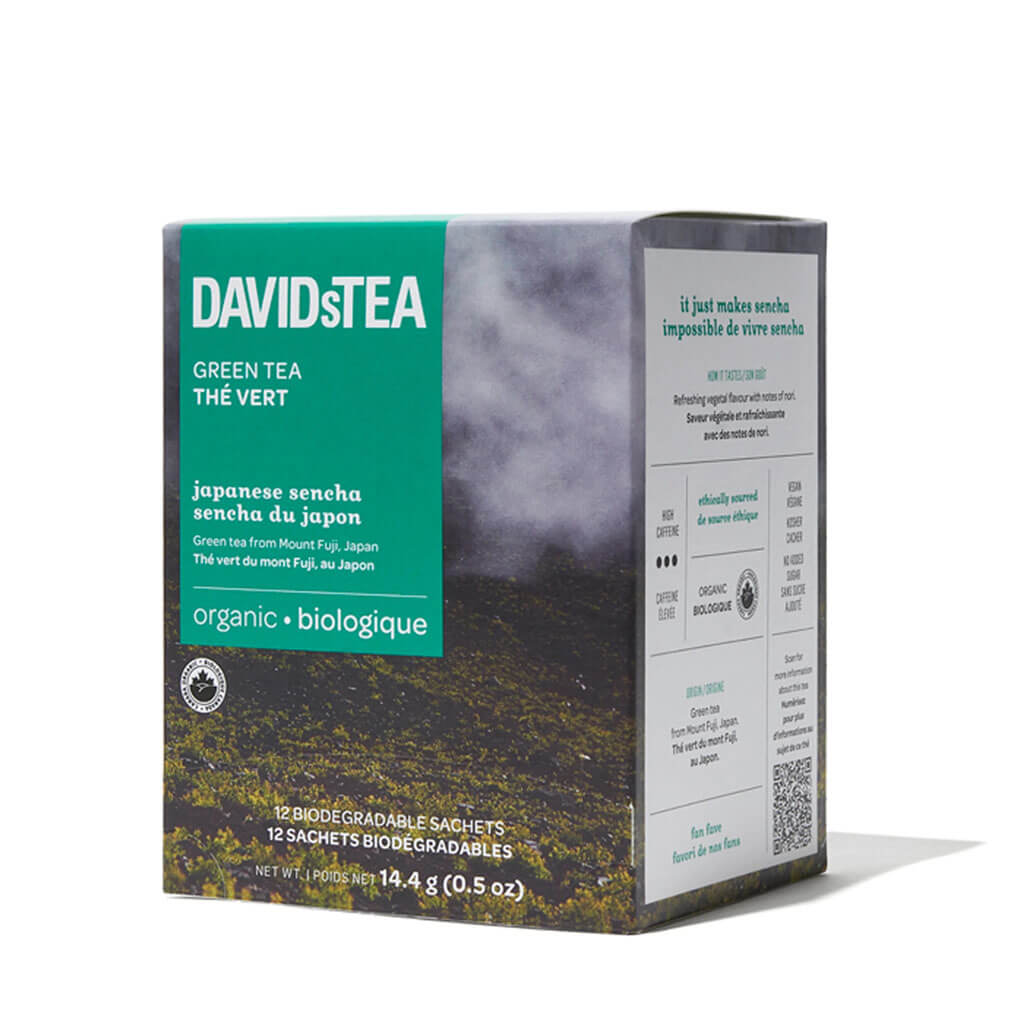 Japanese Sencha Organic Green Tea Pack of 12 Sachets by David’s Tea – High Caffeine Sencha