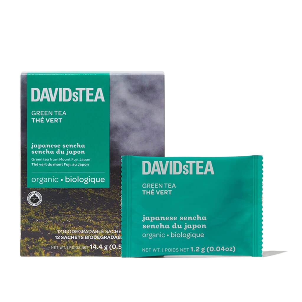 Japanese Sencha Organic Green Tea Pack of 12 Sachets by David’s Tea – High Caffeine Sencha