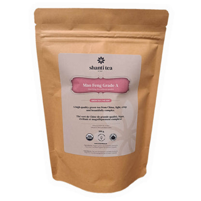 Mao Feng Grade A 100g Organic Loose Tea — Premium Chinese Green Tea by Shanti Tea — Large Pouch