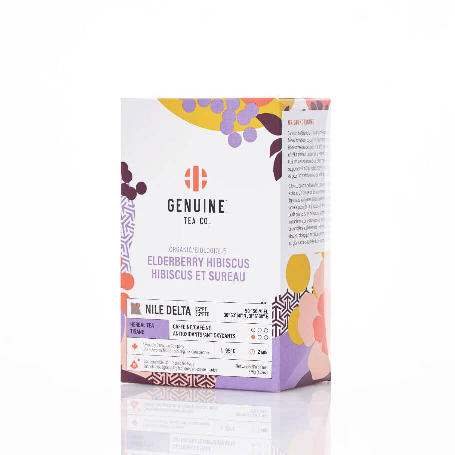 Tisane biologique à l’hibiscus et au sureau – 15 sachets de thé pyramidaux de Genuine Tea