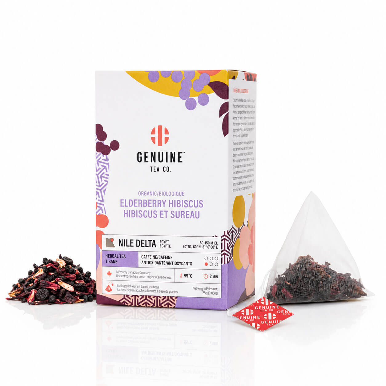 Tisane biologique à l’hibiscus et au sureau – 15 sachets de thé pyramidaux de Genuine Tea