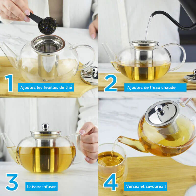 JOLIETTE Glass Teapot with Stainless Steel Tea Strainer – 42oz / 1250mL by Grosche