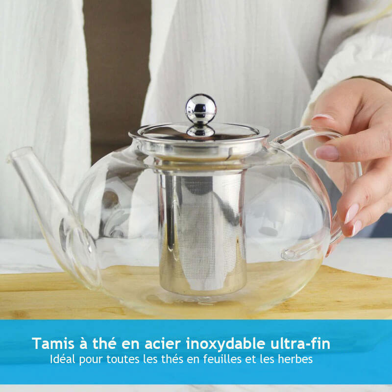JOLIETTE Glass Teapot with Stainless Steel Tea Strainer – 42oz / 1250mL by Grosche