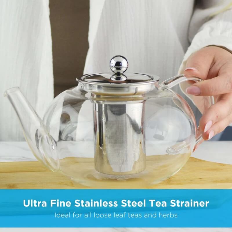 JOLIETTE Glass Teapot with Stainless Steel Tea Strainer – 42oz / 1250mL by Grosche