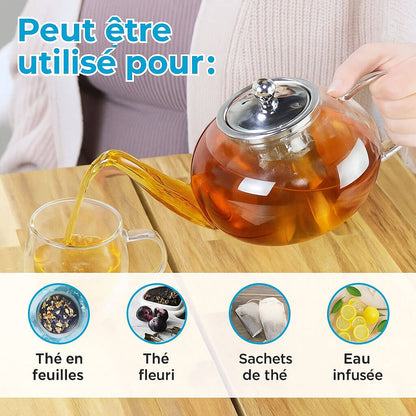 JOLIETTE Glass Teapot with Stainless Steel Tea Strainer – 42oz / 1250mL by Grosche