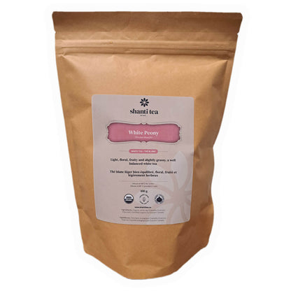 White Peony (Bai Mu Dan) 100g Organic Loose Tea — Premium Chinese White Tea by Shanti Tea — Large Pouch